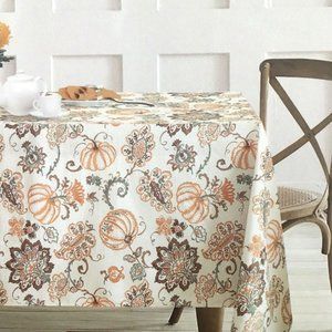 Envogue Pumpkin Jacobean Tablecloth 60x102 Cotton Orange Brown Fall Thanksgiving